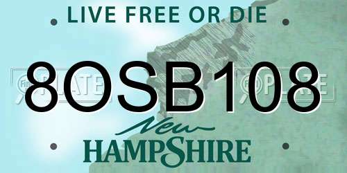 8OSB108 New Hampshire License Plate