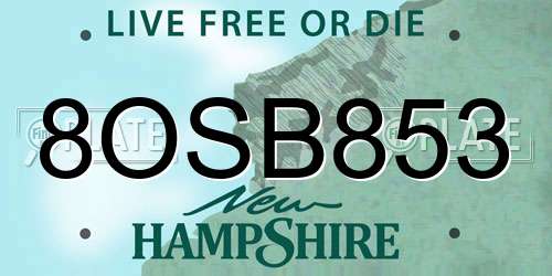 8OSB853 New Hampshire License Plate