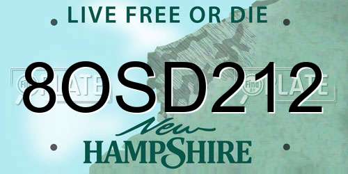 8OSD212 New Hampshire License Plate