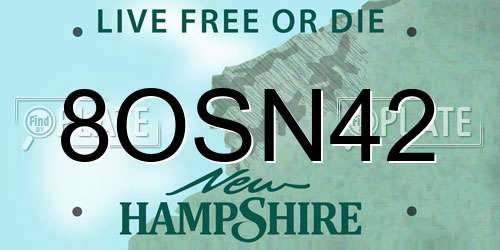 8OSN42 New Hampshire License Plate