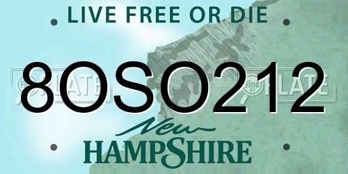 8OSO212 New Hampshire License Plate