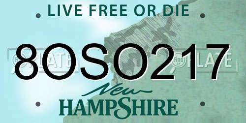 8OSO217 New Hampshire License Plate