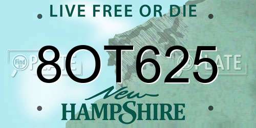 8OT625 New Hampshire License Plate