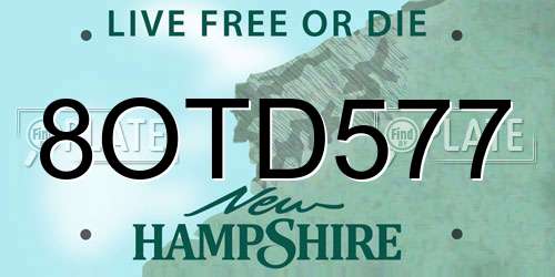 8OTD577 New Hampshire License Plate
