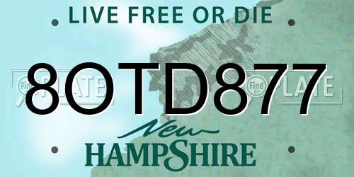 8OTD877 New Hampshire License Plate