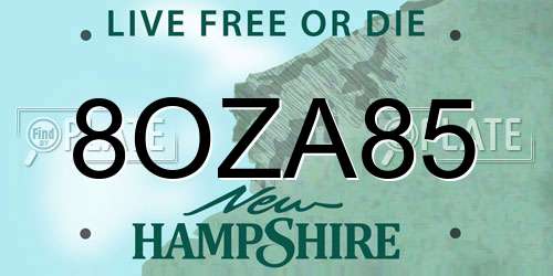 8OZA85 New Hampshire License Plate