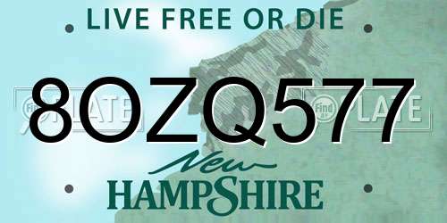8OZQ577 New Hampshire License Plate