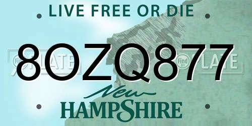 8OZQ877 New Hampshire License Plate
