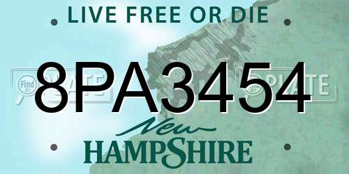 8PA3454 New Hampshire License Plate