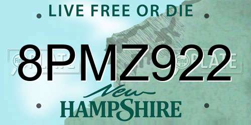 8PMZ922 New Hampshire License Plate