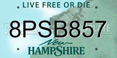 8PSB857 New Hampshire License Plate