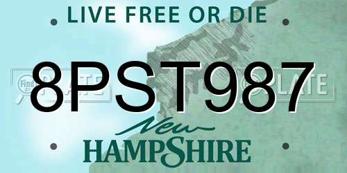 8PST987 New Hampshire License Plate