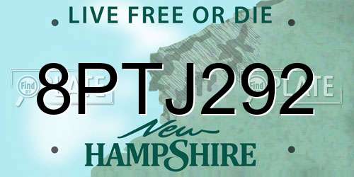 8PTJ292 New Hampshire License Plate