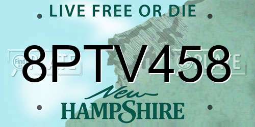 8PTV458 New Hampshire License Plate
