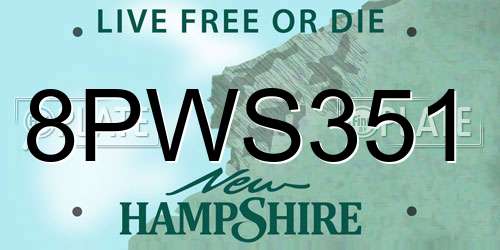 8PWS351 New Hampshire License Plate