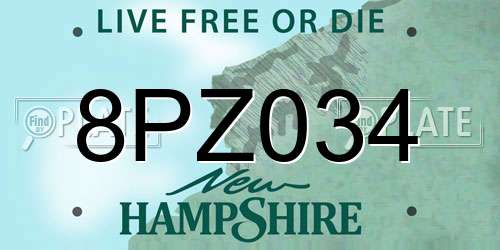 8PZ034 New Hampshire License Plate