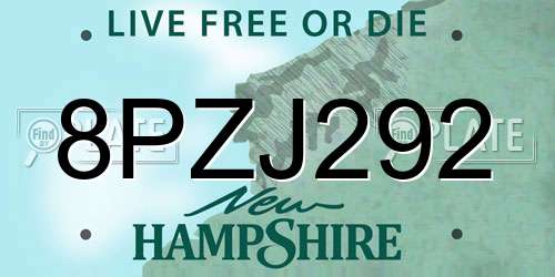 8PZJ292 New Hampshire License Plate