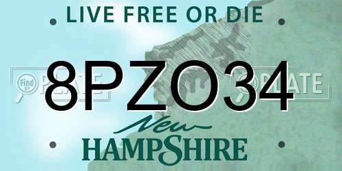 8PZO34 New Hampshire License Plate