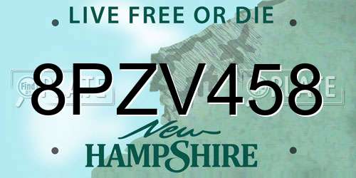 8PZV458 New Hampshire License Plate