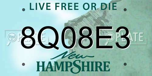 8Q08E3 New Hampshire License Plate
