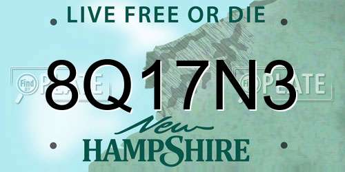 8Q17N3 New Hampshire License Plate