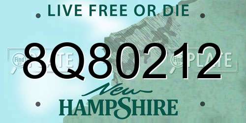 8Q80212 New Hampshire License Plate