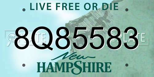 8Q85583 New Hampshire License Plate