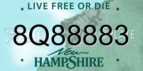 8Q88883 New Hampshire License Plate
