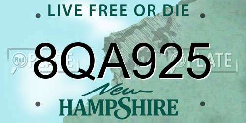 8QA925 New Hampshire License Plate