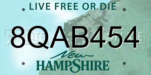 8QAB454 New Hampshire License Plate