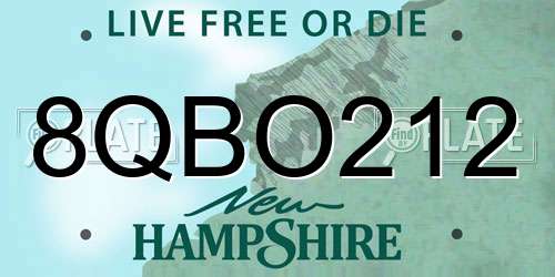8QBO212 New Hampshire License Plate