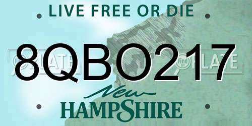 8QBO217 New Hampshire License Plate