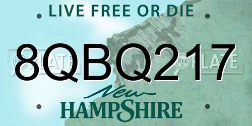 8QBQ217 New Hampshire License Plate