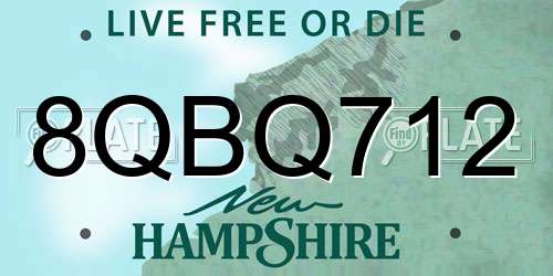8QBQ712 New Hampshire License Plate