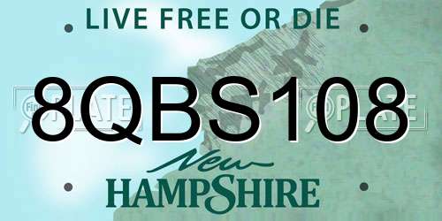 8QBS108 New Hampshire License Plate