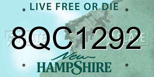 8QC1292 New Hampshire License Plate