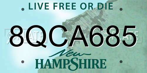 8QCA685 New Hampshire License Plate