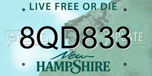 8QD833 New Hampshire License Plate