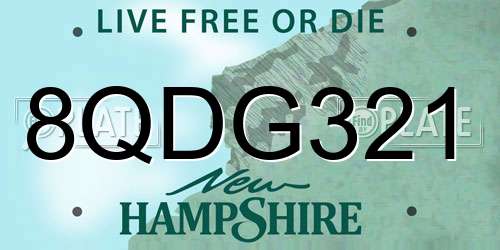 8QDG321 New Hampshire License Plate