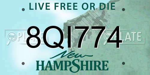 8QI774 New Hampshire License Plate
