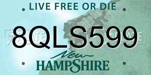 8QLS599 New Hampshire License Plate