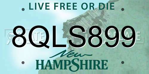 8QLS899 New Hampshire License Plate