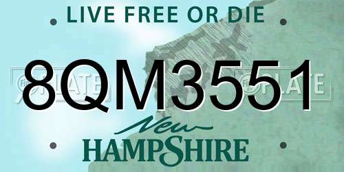 8QM3551 New Hampshire License Plate