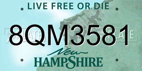 8QM3581 New Hampshire License Plate