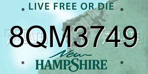8QM3749 New Hampshire License Plate