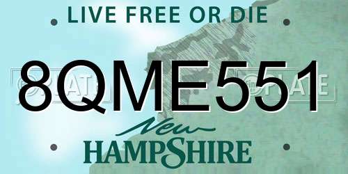 8QME551 New Hampshire License Plate