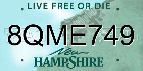 8QME749 New Hampshire License Plate