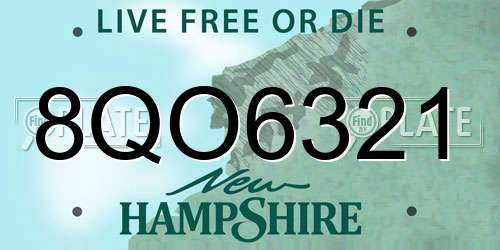 8QO6321 New Hampshire License Plate