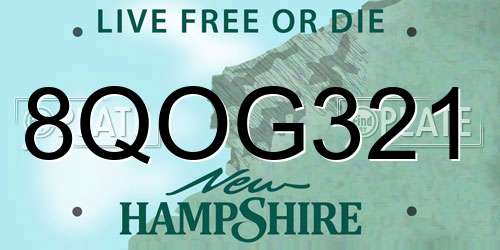 8QOG321 New Hampshire License Plate