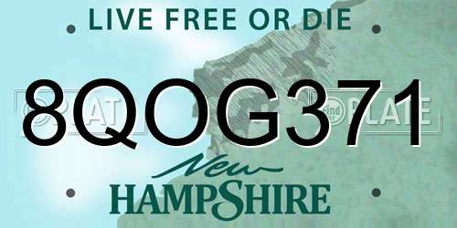 8QOG371 New Hampshire License Plate
